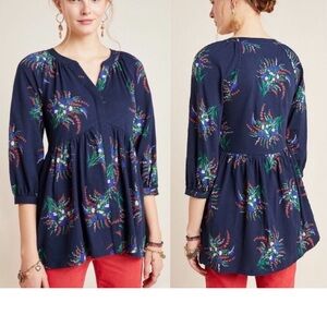 Maeve by Anthropologie Winona floral tunic sizeXS 3/4 sleeves button down Vneck